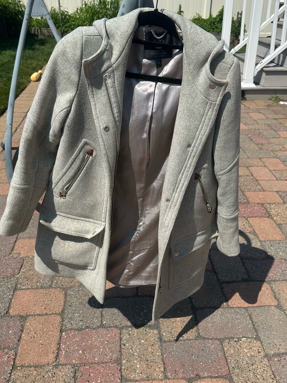 J. Crew Light Gray Women's Stadium Cloth Pea Coat - Picture 3 of 4